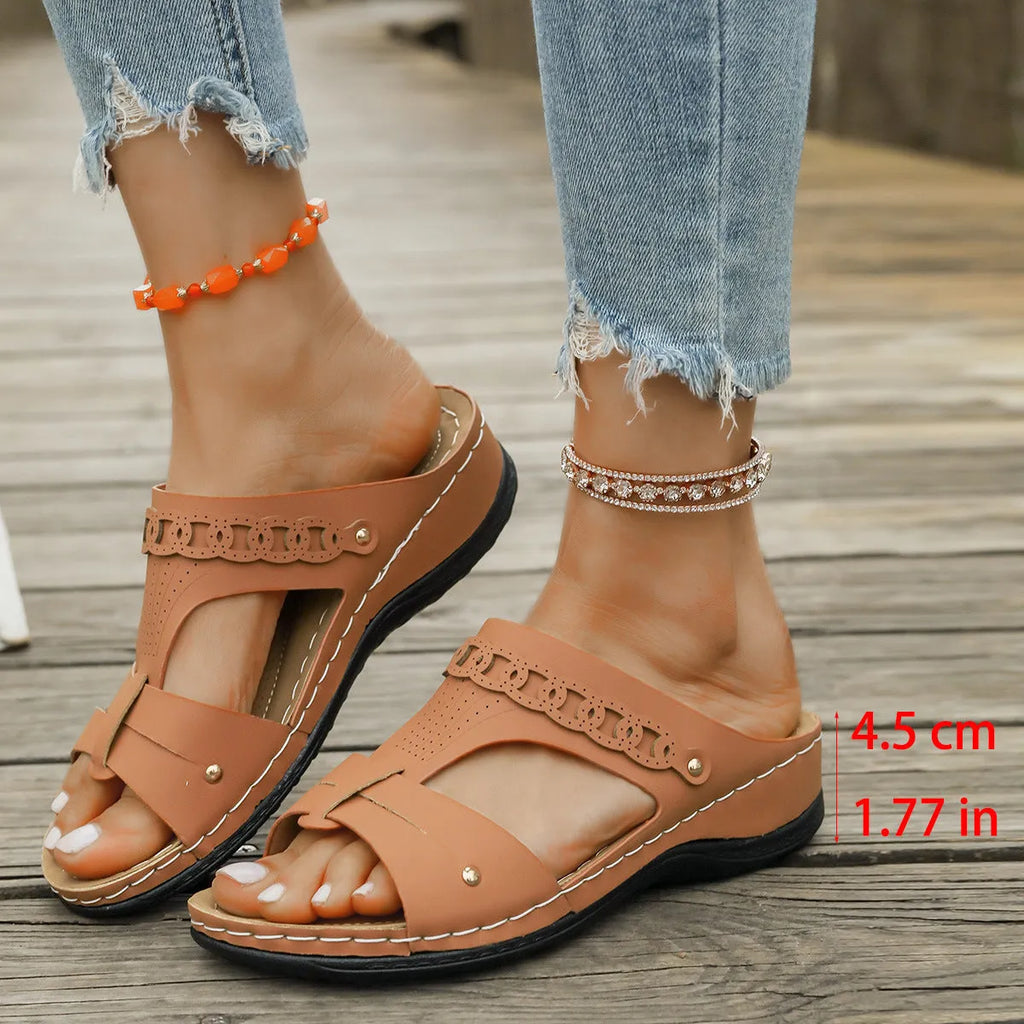 Roman style slippers with slope heels and fish mouth toe holders in various colours