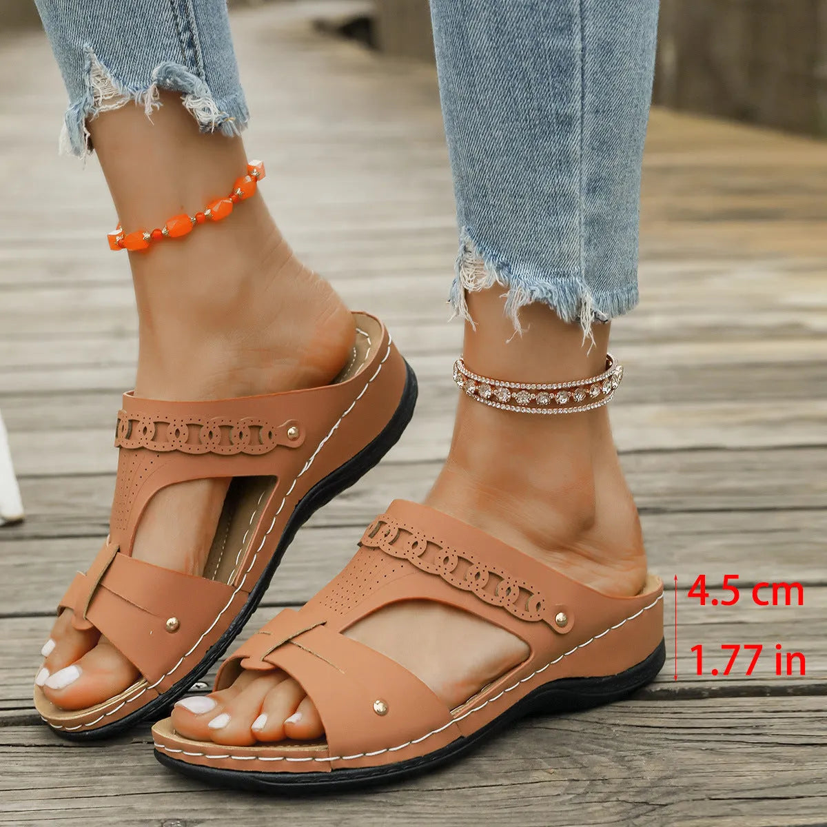 Roman style slippers with slope heels and fish mouth toe holders in various colours