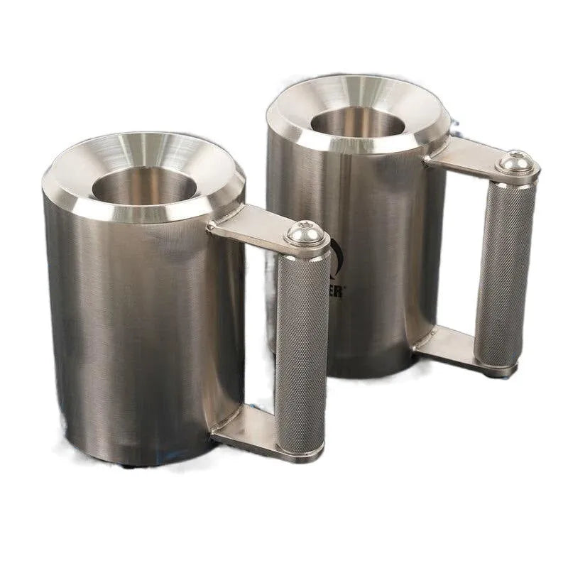 Silver 8kg stainless steel cast iron dumbbell cup weight plate on gym floor.