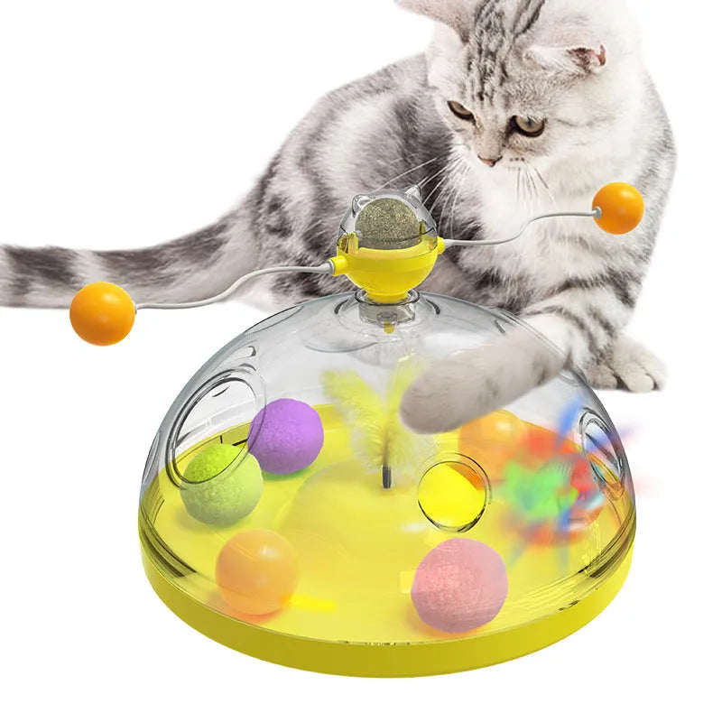 Meows Windmill multifunctional cat turntable toy with teaser sticks and catnip ball, 310 x 251 x 185mm