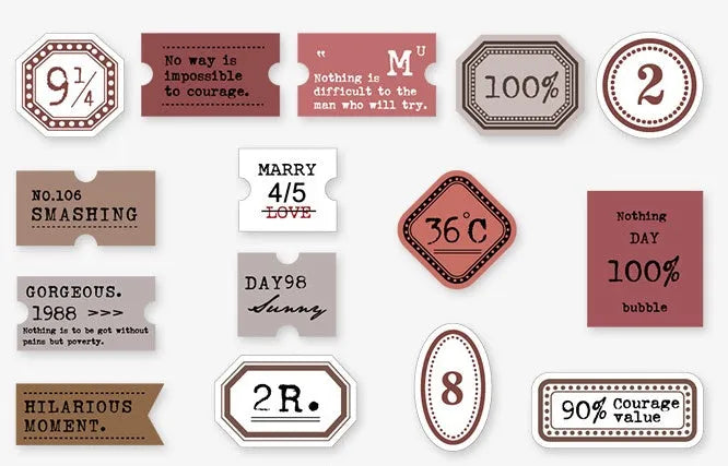 Mini Label Series Retro Hand Account DIY Decoration Base Paper 45 Sheets, specialty paper, 62x45mm, four-colour printing, kraft paper box