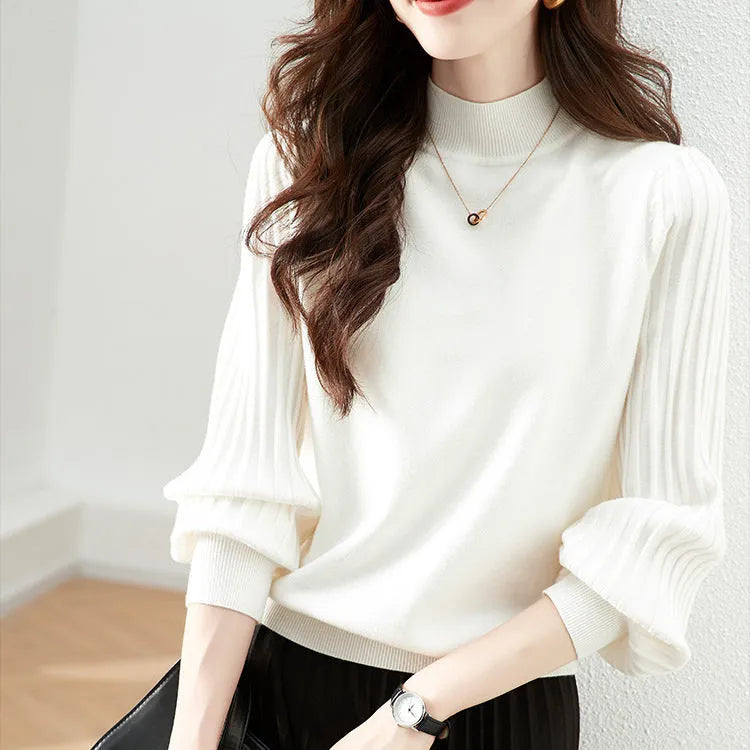 Slim fit half turtleneck shirt in core-spun yarn available in apricot, blue, black, and white.