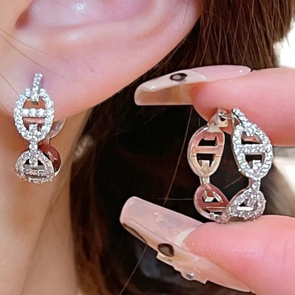 Ladies casual style electroplated copper earrings with diamond light luxury design in silver, gold or rose gold thick gold plating