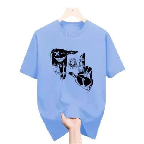 Men's cartoon pattern short sleeve t-shirt in mesh fabric available in multiple sizes