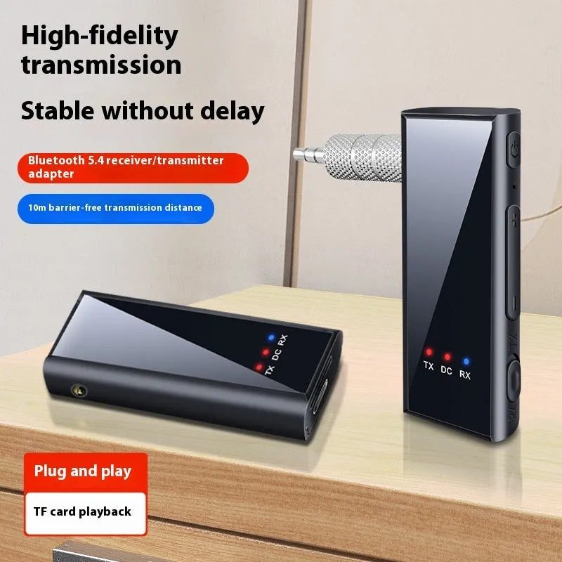 Black 35mm Bluetooth 5.4 two-in-one audio receiver and transmitter with 3.5mm plug