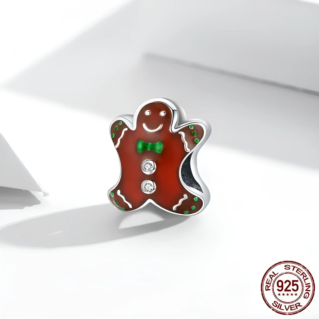 Sterling silver gingerbread man bead, 1.2cm x 1.0cm with 0.5cm aperture, SCC2037 Christmas charm bead