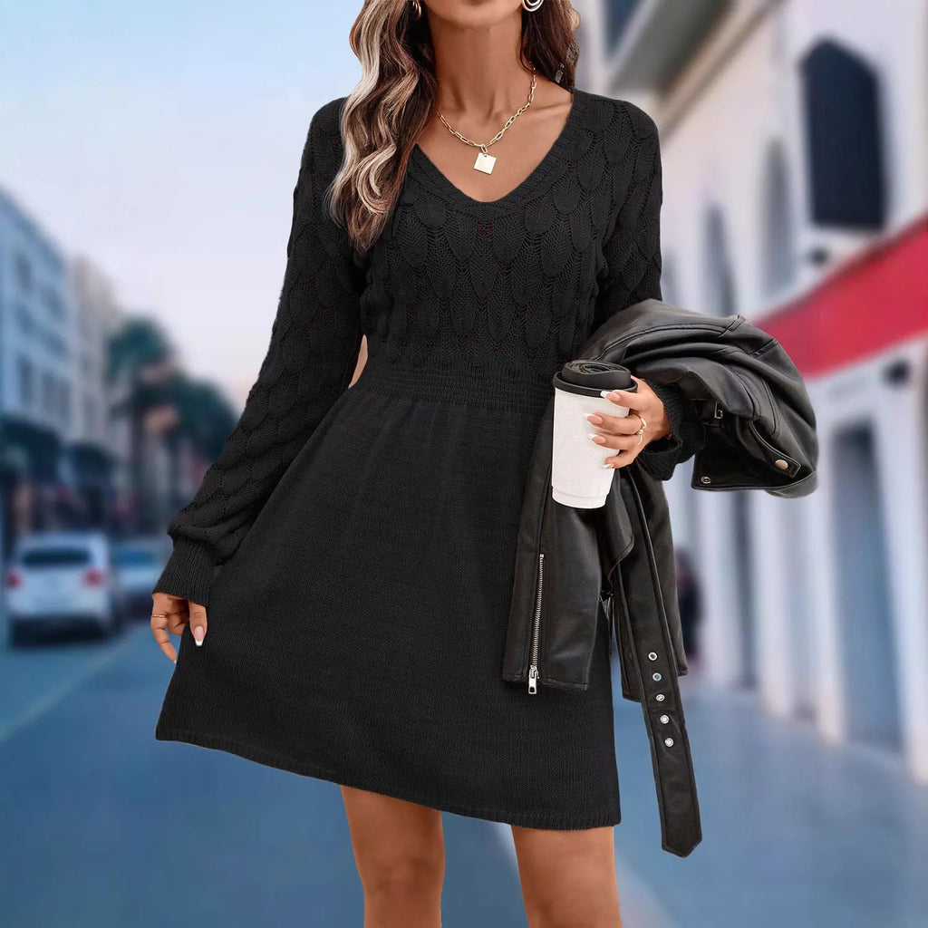 V-neck long sleeve beach dress with a 3D pattern and high waist in apricot colour.