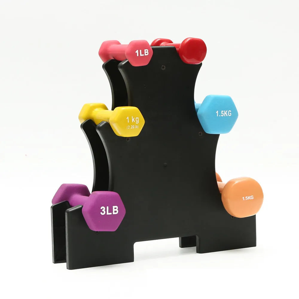 PVC dumbbell rack holder stand for home gym floor storage, available in five specifications.