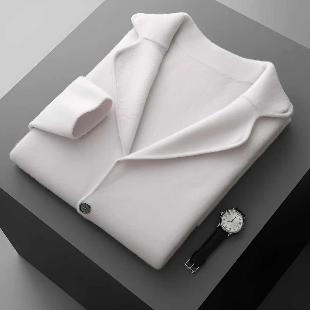 Men's loose fit cashmere cardigan sweater with lapel collar in light grey colour