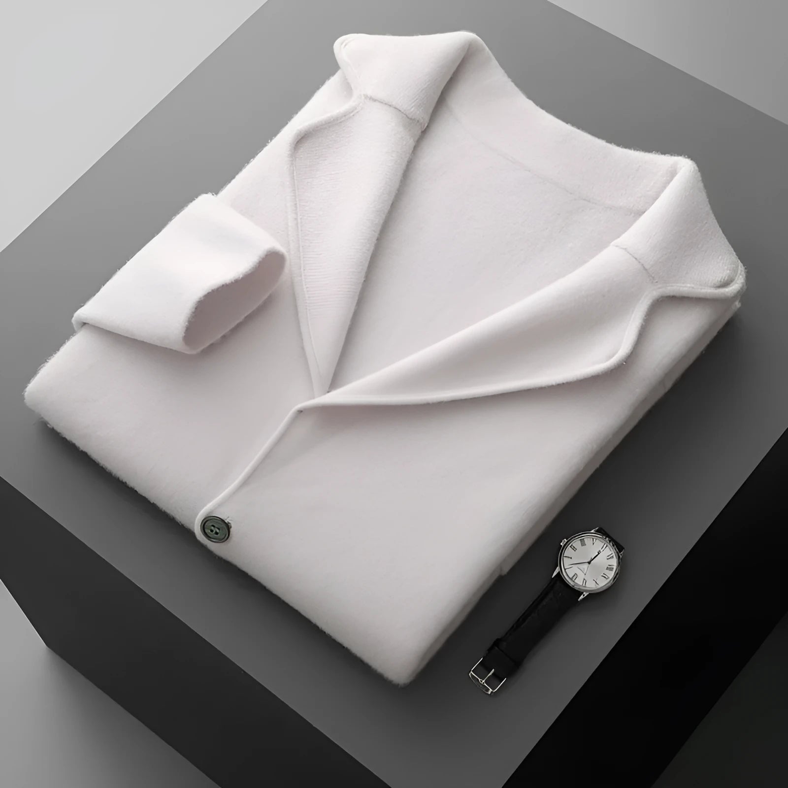 Men's loose fit cashmere cardigan sweater with lapel collar in light grey colour