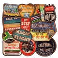 Set of 36 retro beach themed PVC stickers with matte finish, showing surfing and travel designs.