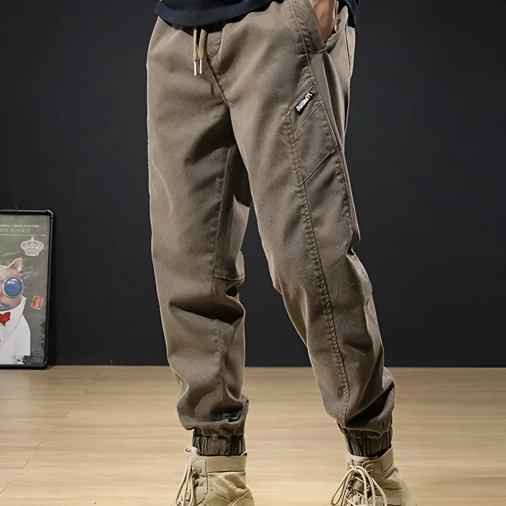 Plus size loose tapered work jeans with wool lining in grey, camel, or black, sizes M to 5XL