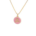 Gold-plated bottle cap pendant on a 40 cm copper box chain necklace, shown in various colours.