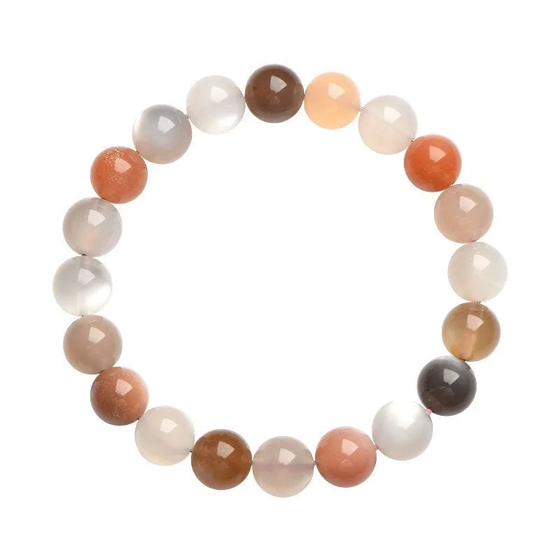 Natural moonstone Duobao bracelet with 8mm beads showcasing a colourful moonlight effect on an adjustable band.