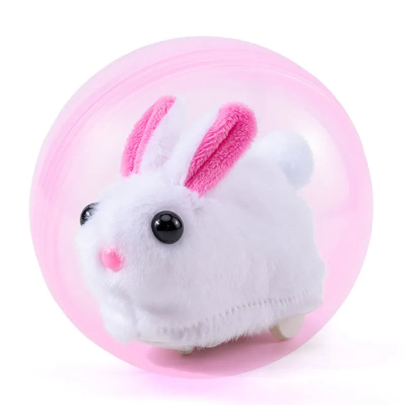 Transparent hamster exercise ball with plush rabbit shell on battery base
