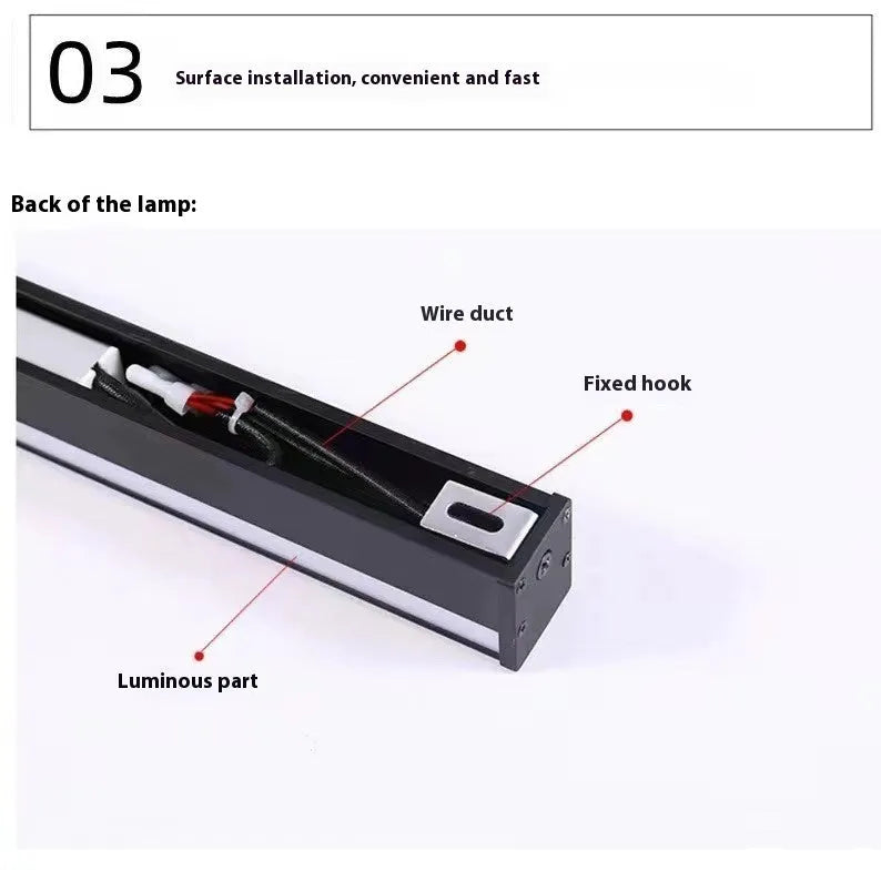 80cm long black aluminium LED strip wall lamp with touch control for three light colours.