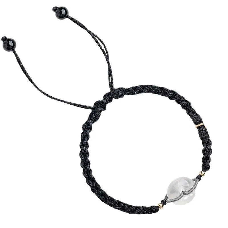 Crystal bracelet with weaving construction and ethnic style design featuring flower-shaped accents on rope strap
