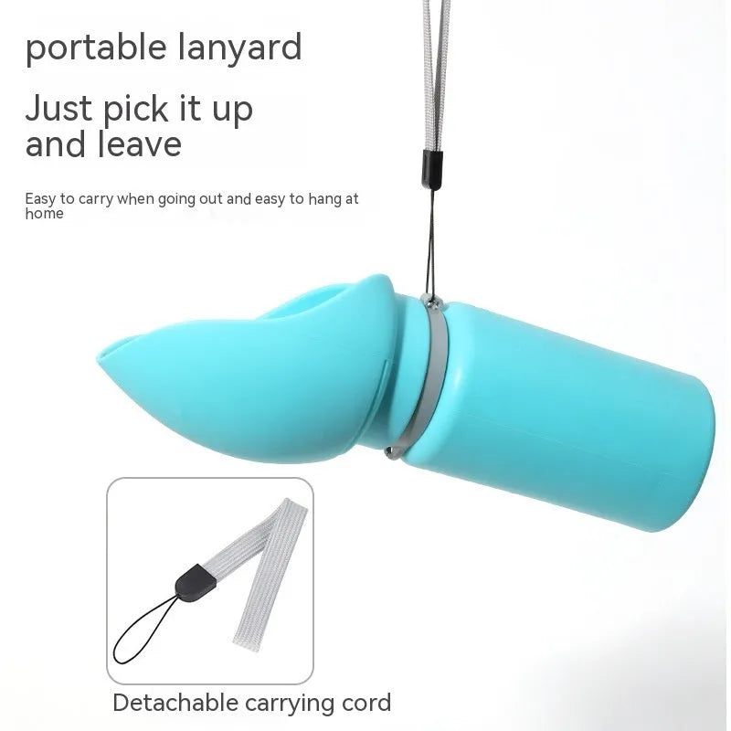 Blue 550ml folding pet water bottle in BPA-free food-grade silicone with one-button release