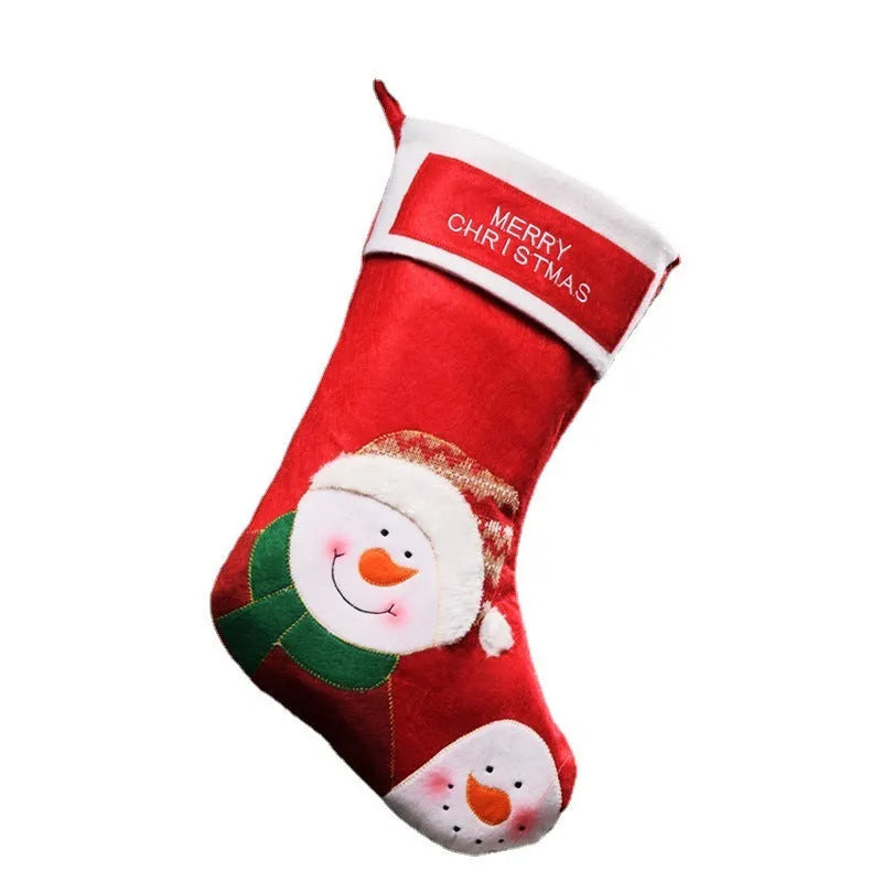 Christmas stocking ornaments with elk, elderly man and snowman designs in non-woven fabric