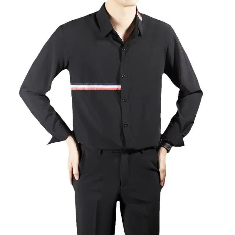 Hong Kong style loose shirt in cotton blend fabric with cardigan design