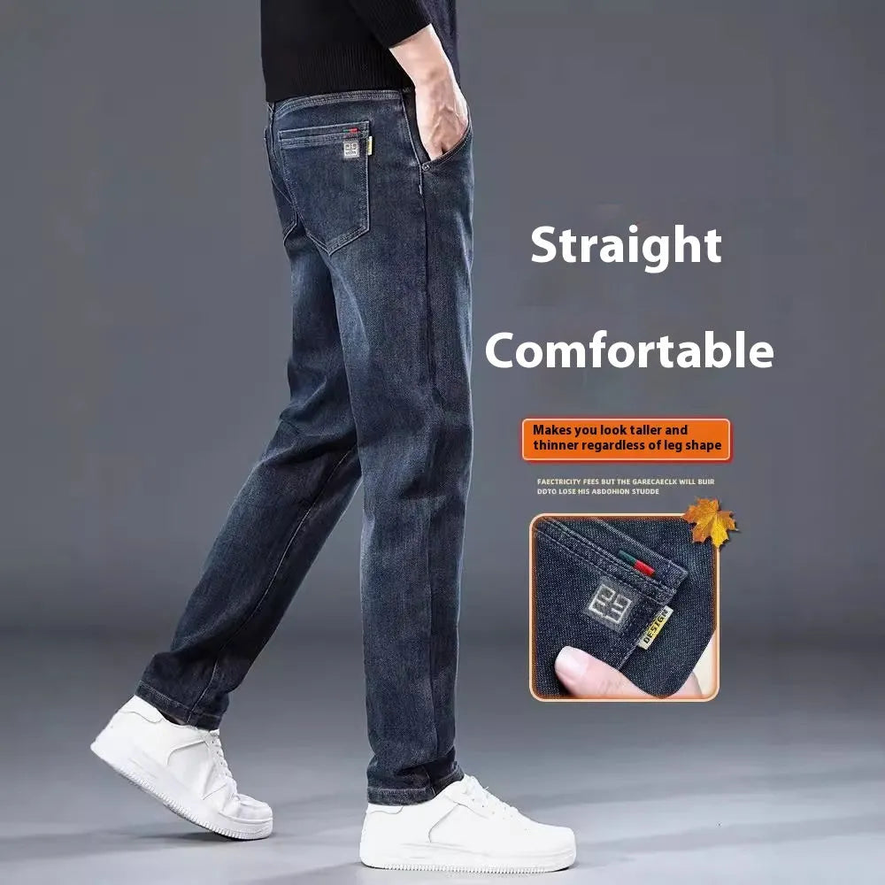 Men's slim straight casual trousers in micro-elastic polyester fabric with zipper fly closure