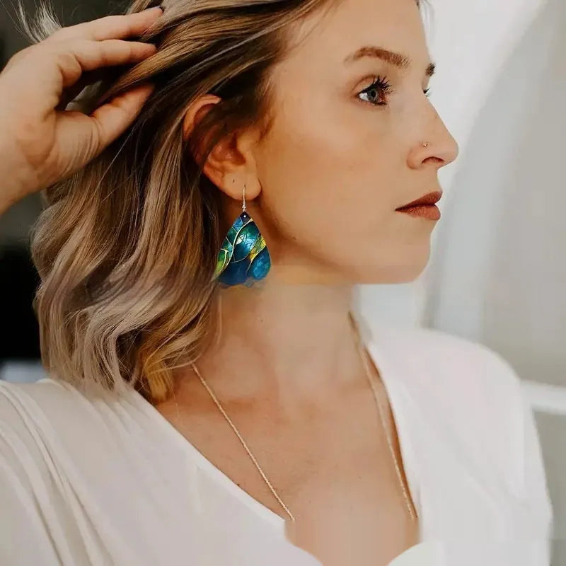 Acrylic flat branch knot drop earrings with geometric design and printed patterns
