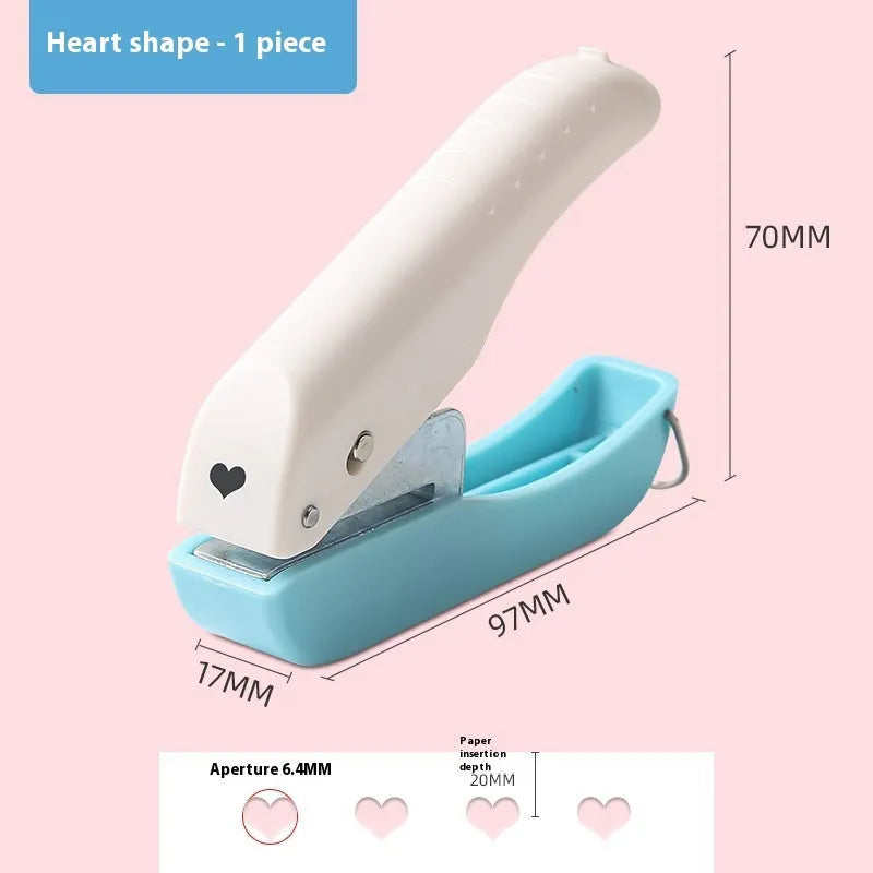 Small manual punching machine for crafts showing love, star, and round shape patterns.