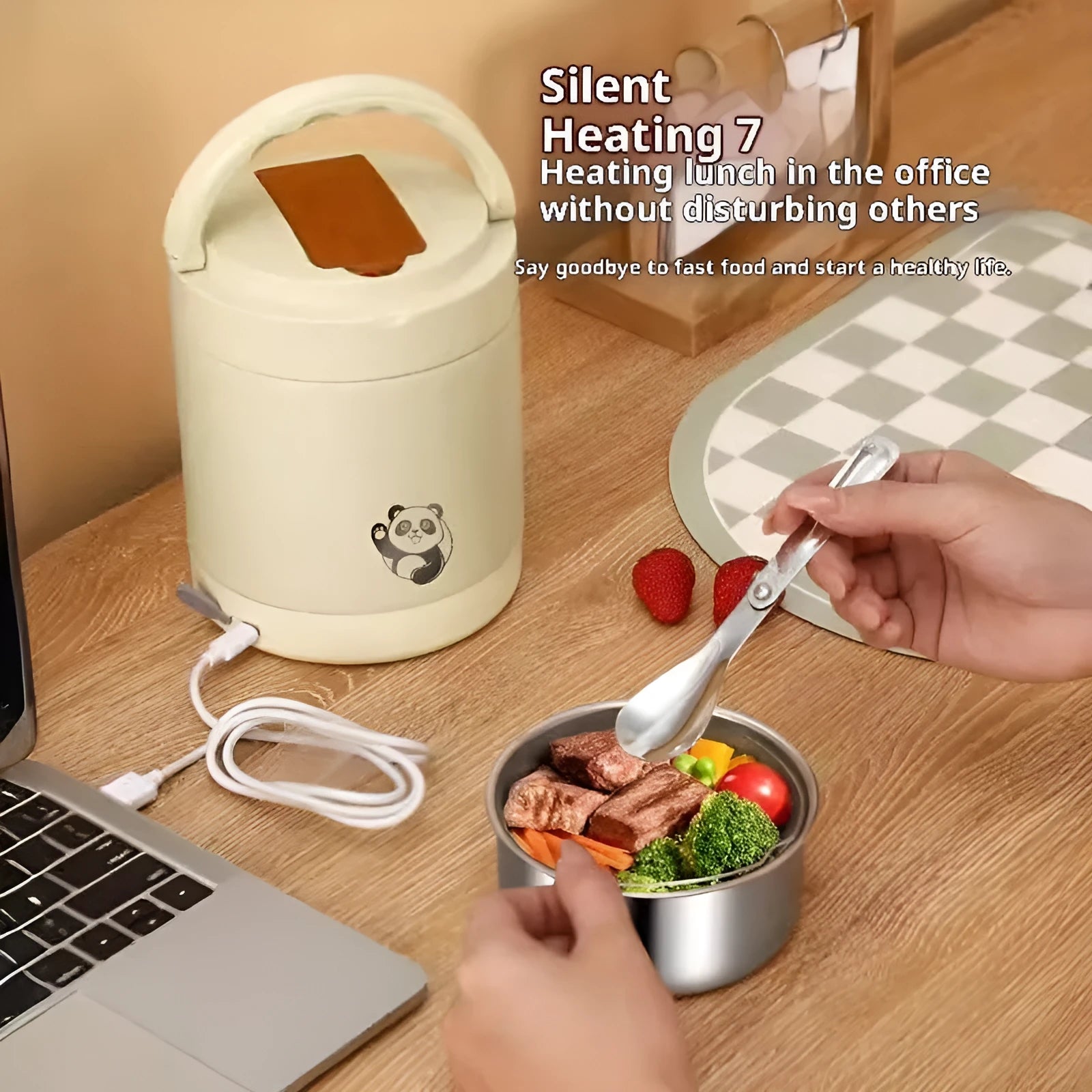 Stainless steel electric heated lunch box with Nordic style design in 1.8L capacity