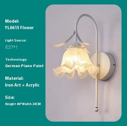Nordic style wall lamp with orchid bell flower pattern in green colour for bedside decoration