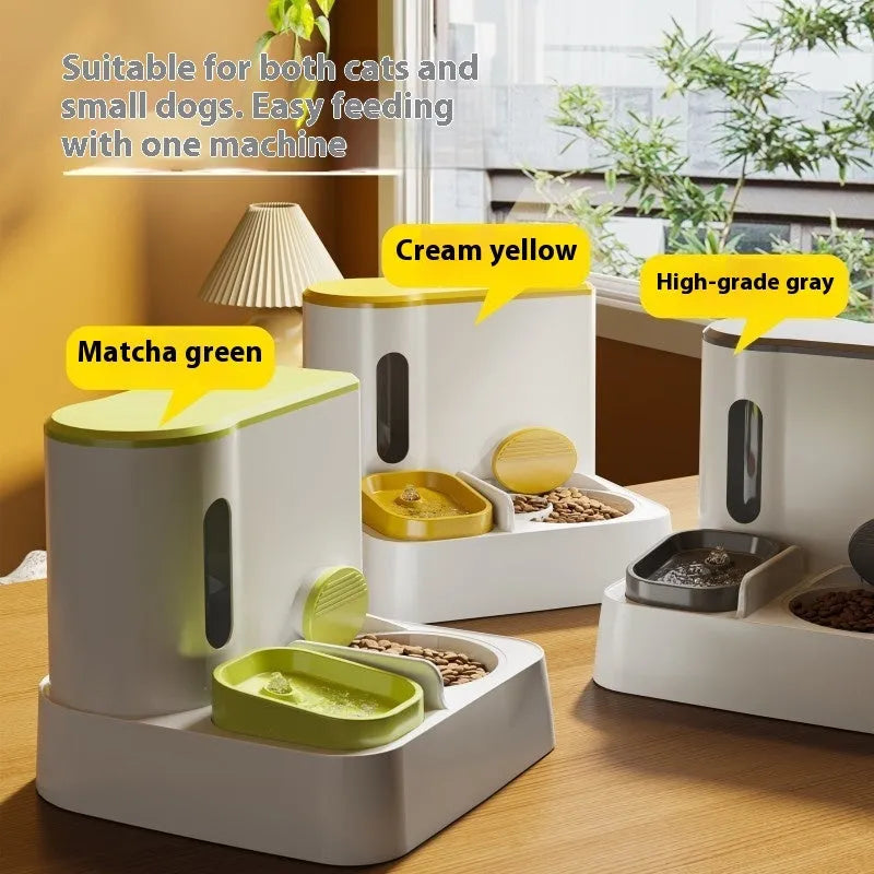 Automatic cat feeder and water dispenser station with double bowl design