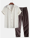 Men's slim fit camouflage print short-sleeve shirt and trousers casual suit set