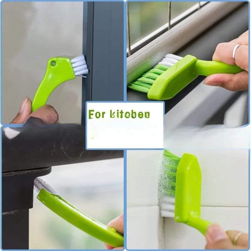 Green plastic floor seam cleaning brush set of 3 for household cleaning tasks