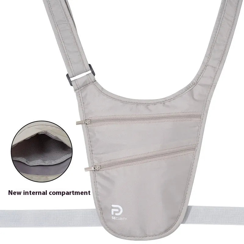 Anti-theft nylon document waist bag in solid colour for personal travel abroad