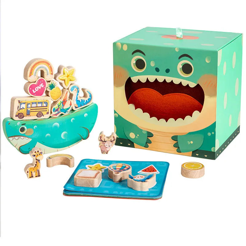 Wooden Montessori touch box and balance building blocks teaching aid set, 20 x 16cm, in colour box