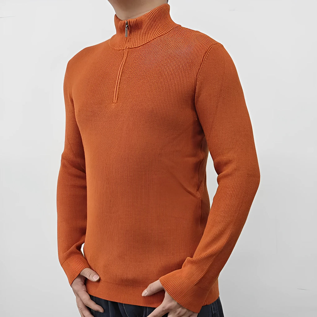 Men's British style half-turtleneck zipper sweater in cotton blend fabric for spring and autumn