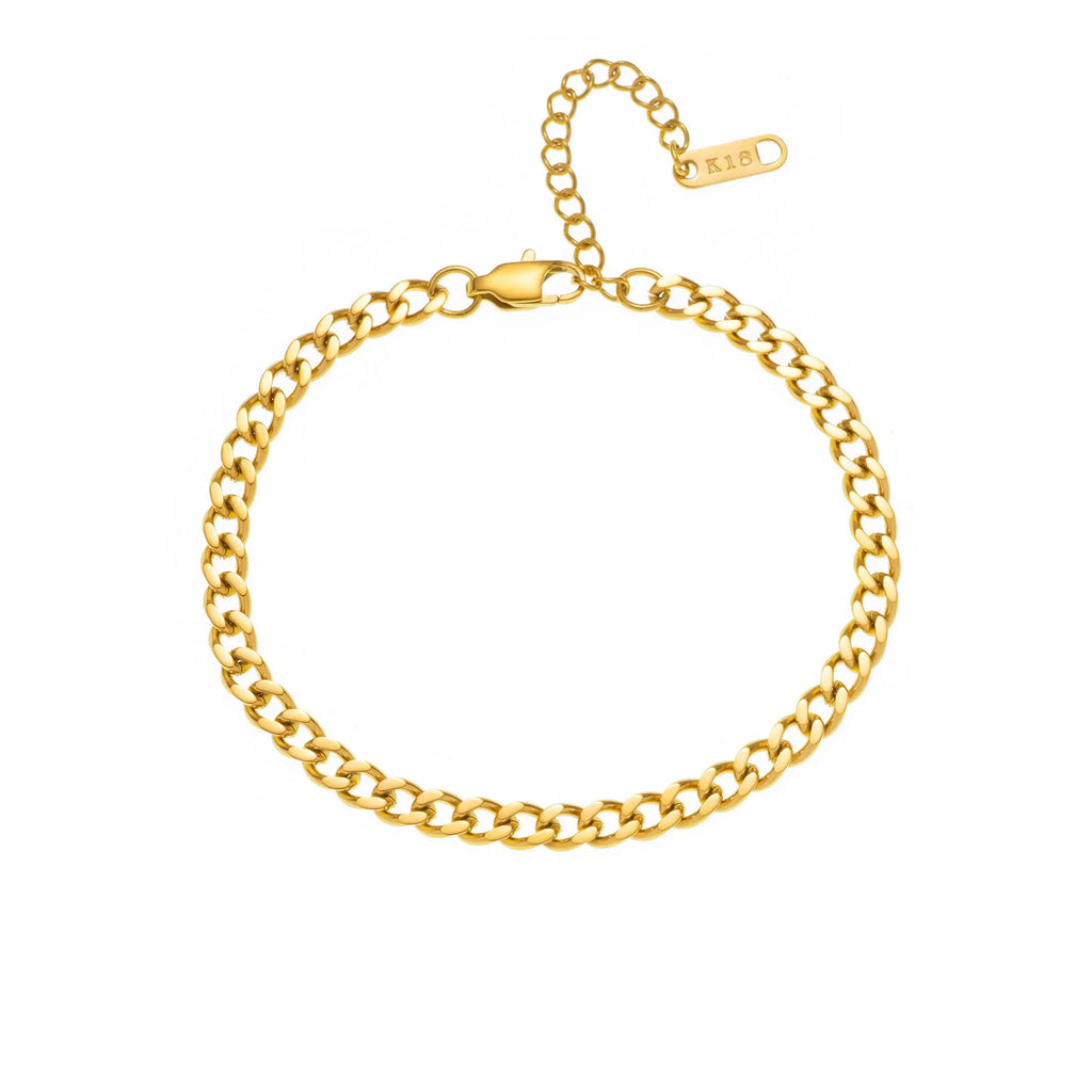 Gold electroplated titanium steel necklace showing letter A pendant on a 40.5cm blade chain