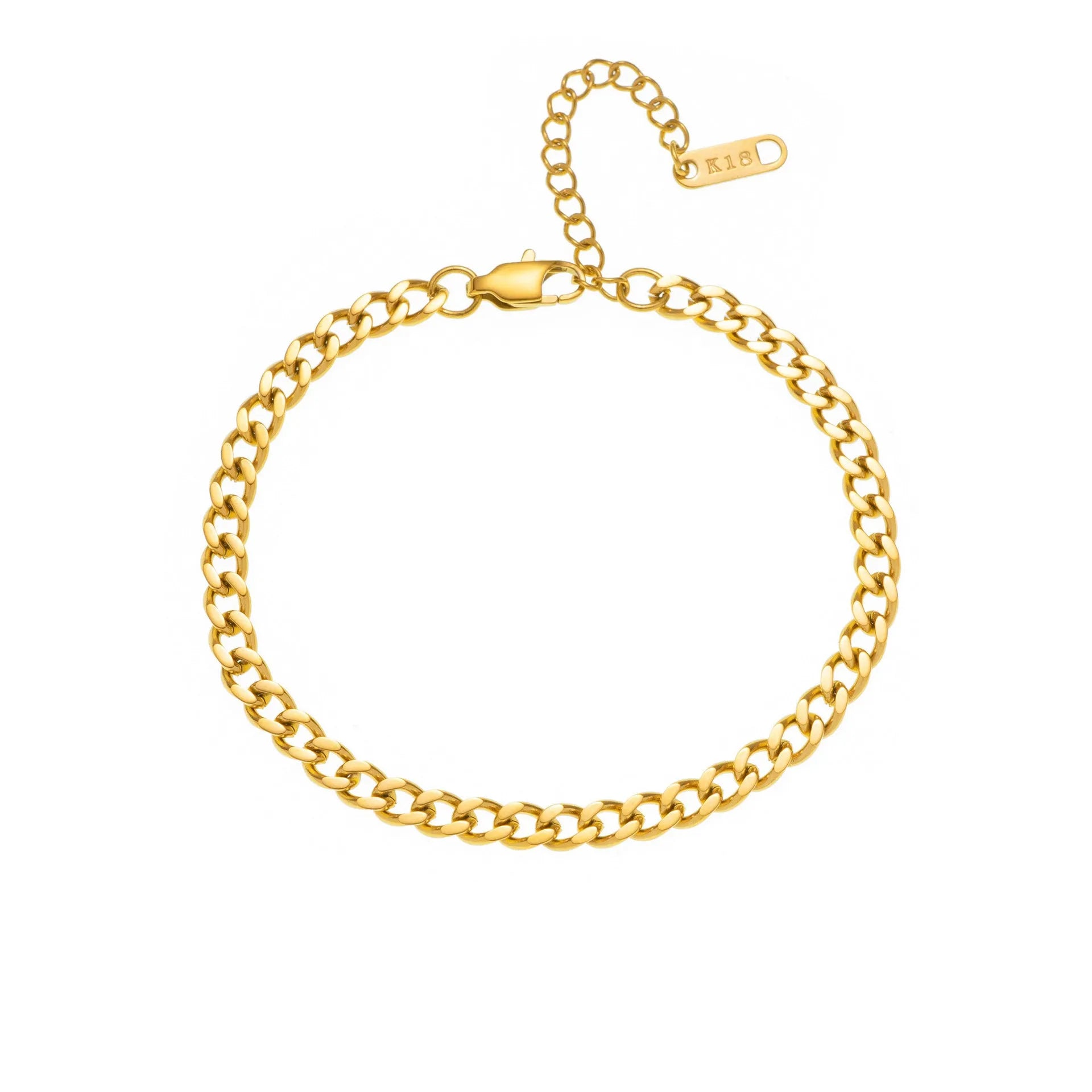 Gold electroplated titanium steel necklace showing letter A pendant on a 40.5cm blade chain