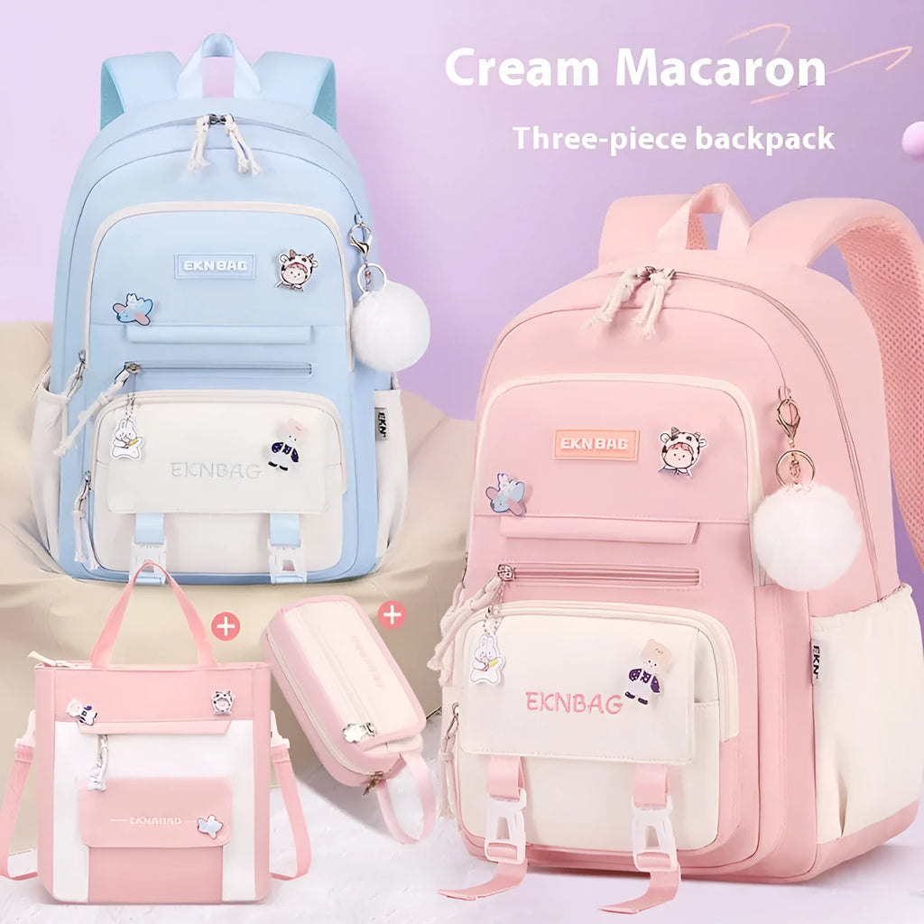 Girls waterproof Oxford cloth school backpack with curved straps in pink colour option