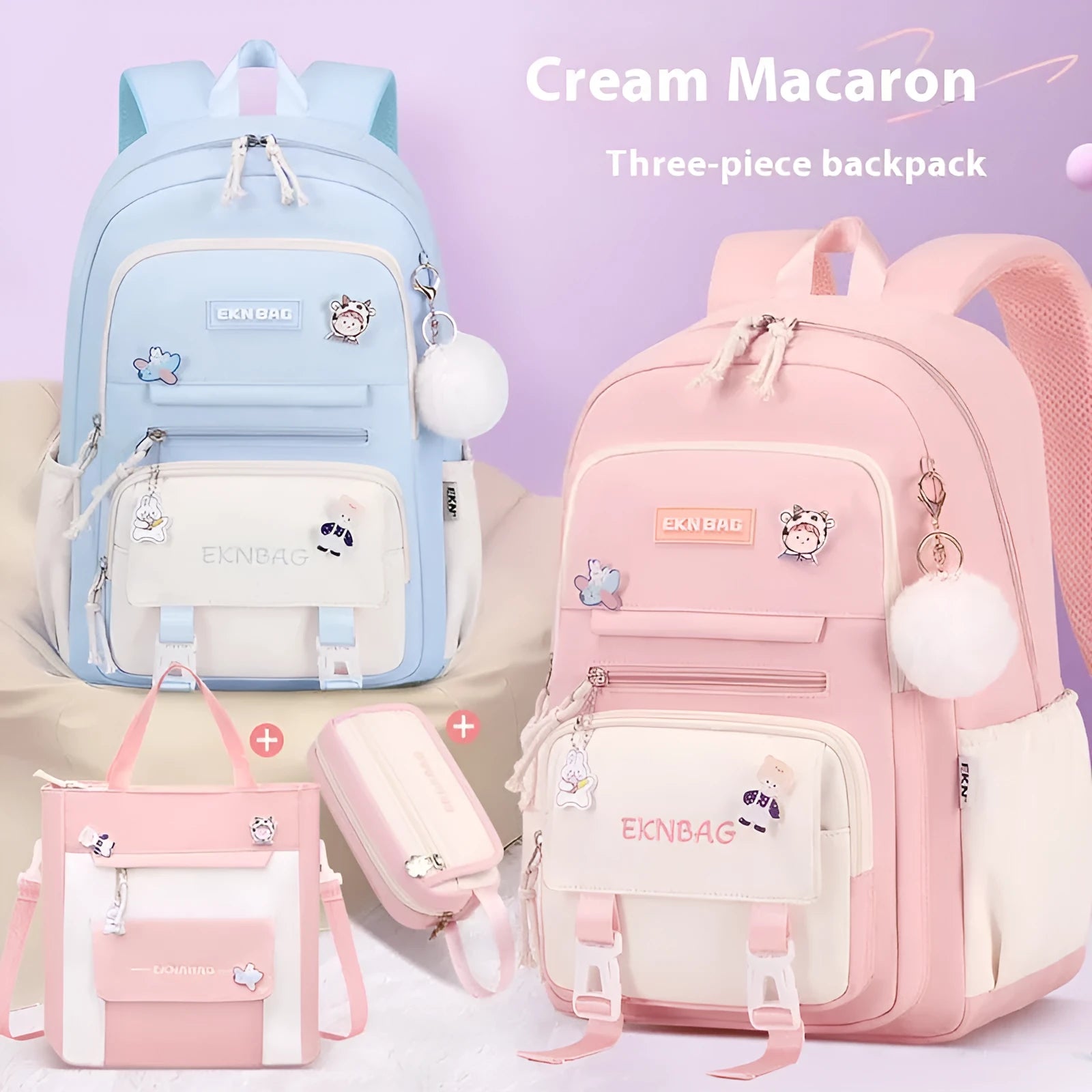 Girls waterproof Oxford cloth school backpack with curved straps in pink colour option