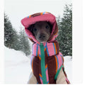 Dirty pink striped pet vest with matching hat for autumn and winter wear on small dog