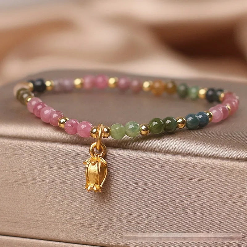 Natural tourmaline flower anklet for women with adjustable chain