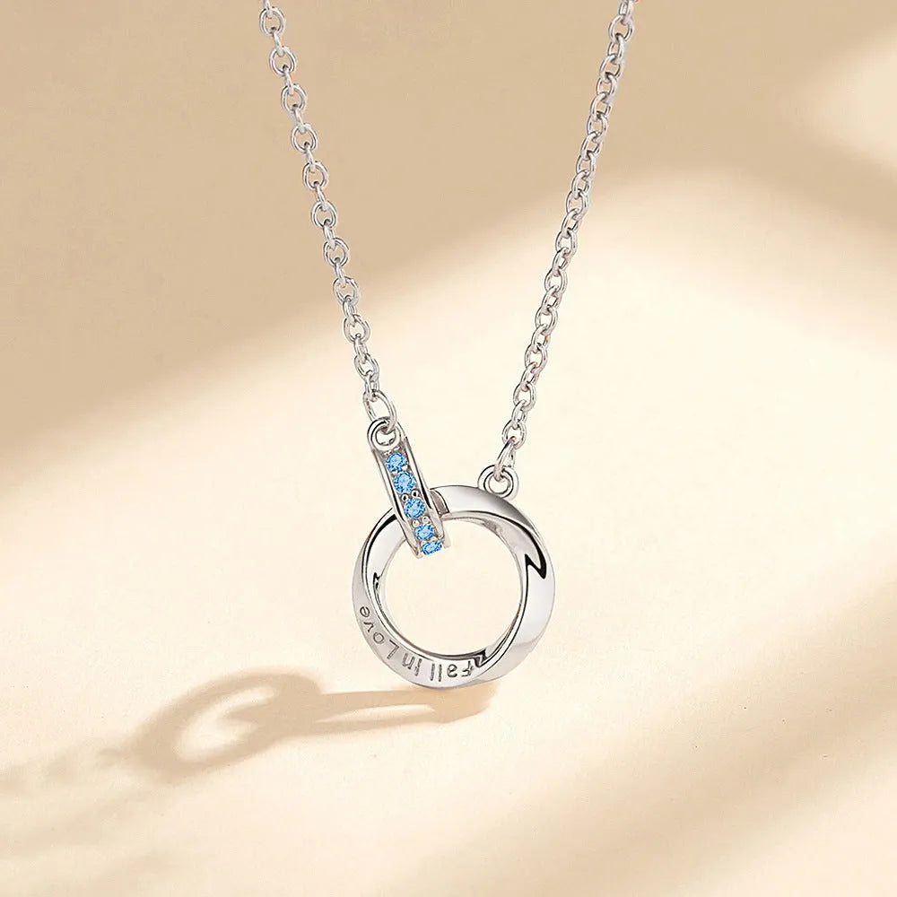 925 silver Mobius strip necklace with zircon inlay, geometric pendant, clavicle chain