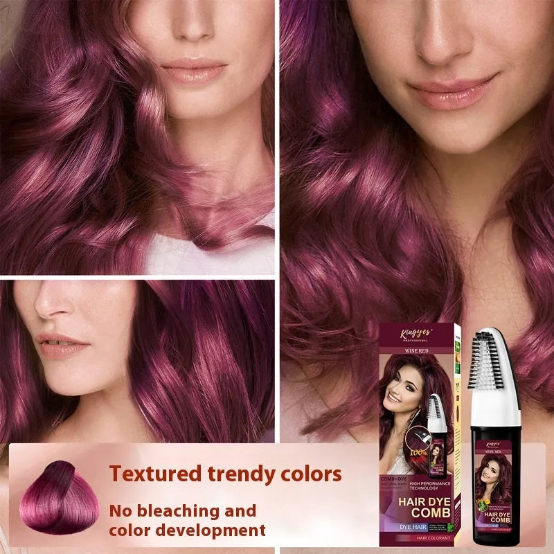 Easy Coloring Comb hair dye 200ml bottle with integrated applicator brush in brown, wine red, and dark brown colours
