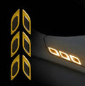 Blue reflective resin bumper protection strips for car wheel arches showing 17mm width and universal fit design