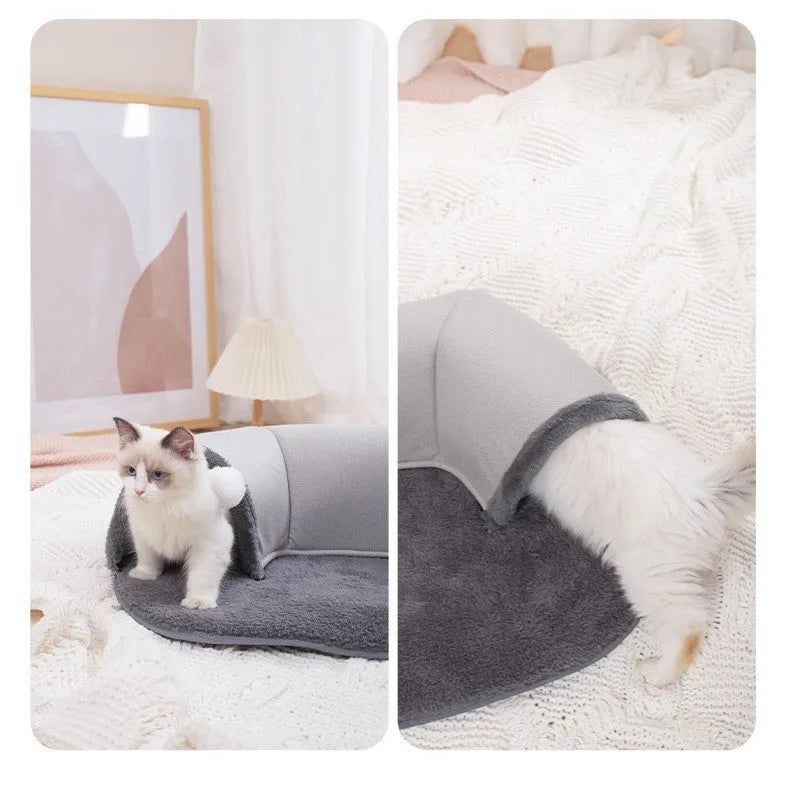 Oval plush cat tunnel nest with artificial leather and cotton velvet in small size