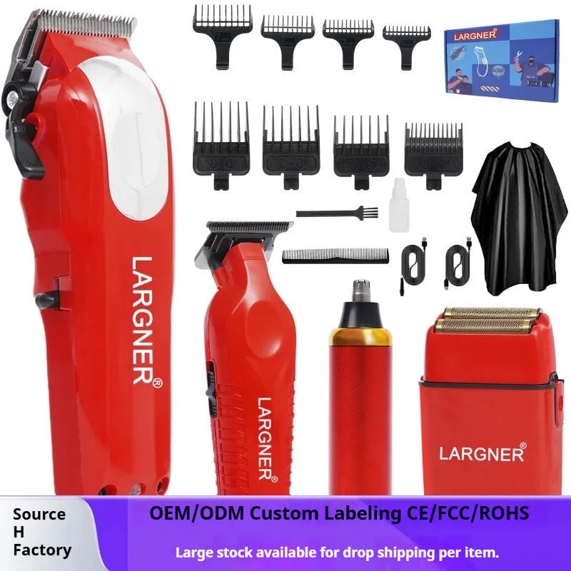 Household portable low-noise five-in-one electric shaver in black with floating cutter head and LED display