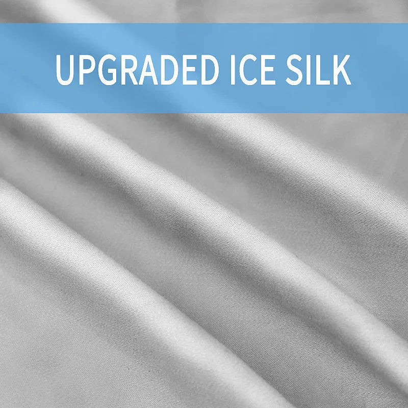 U-shaped white maternity pillow with ice silk cover on a bed, showing its full-body support shape for pregnancy.