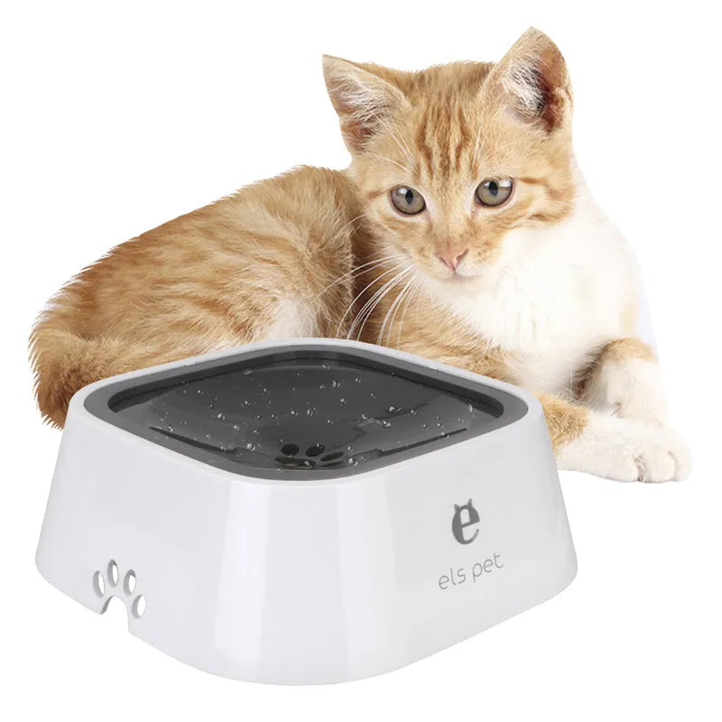1.5L grey pet water bowl with floating plate, ABS and PP construction, anti-overflow design