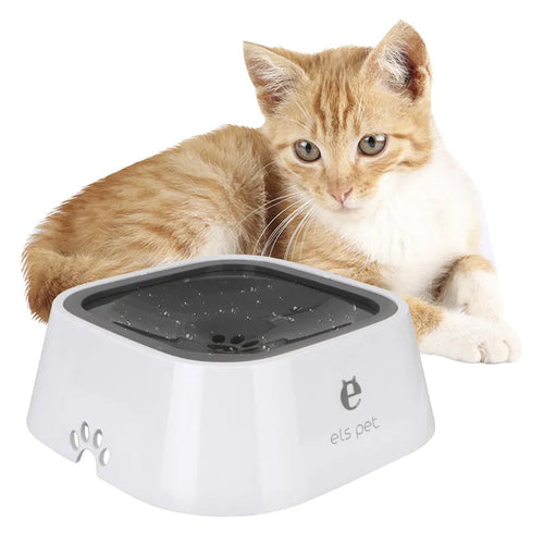 1.5L grey pet water bowl with floating plate, ABS and PP construction, anti-overflow design