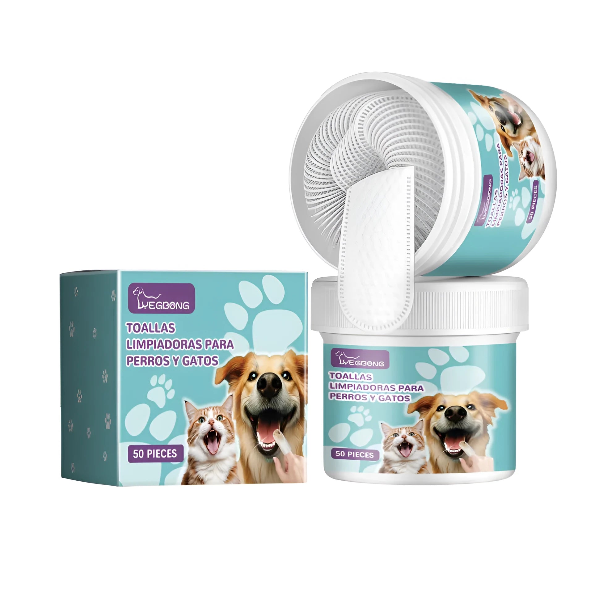 Silicone finger glove with bristles for cleaning dog and cat teeth, shown on a person's hand.